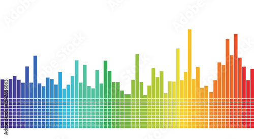 Colorful abstract sound wave equalizer bars with grid lines on white background