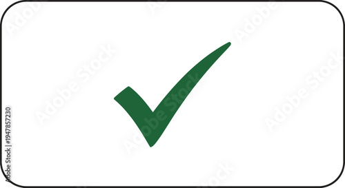Green check mark symbol for approval success and completion on a white background