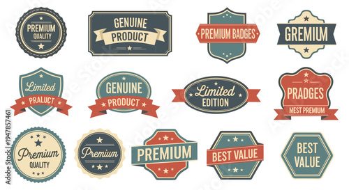Retro vintage badges and labels collection for premium quality and genuine product