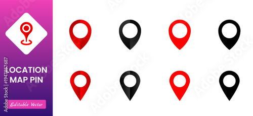 Location, map and navigation pin icon collection with GPS markers, place pointers, position tracking and route symbols, vector outline navigation icons set isolated on transparent background