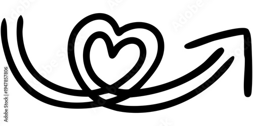 二重線の手書き矢印のイラスト13（黒）