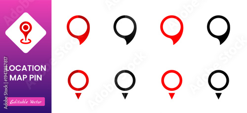 Location, map and navigation pin icon collection with GPS markers, place pointers, position tracking and route symbols, vector outline navigation icons set isolated on transparent background