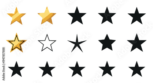 Five star rating system showing three golden stars and two black stars isolated