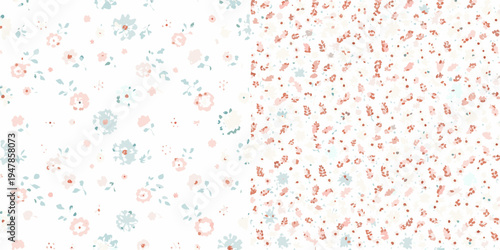 Delicate floral pattern with pastel colors and scattered botanical motifs