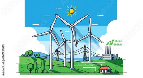 Wind Turbines Renewable Energy Farm.