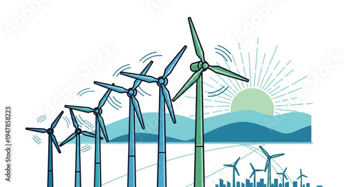 Wind Turbines Renewable Energy Farm.