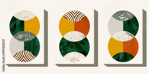 Abstract geometric composition with overlapping circles and patterned segments