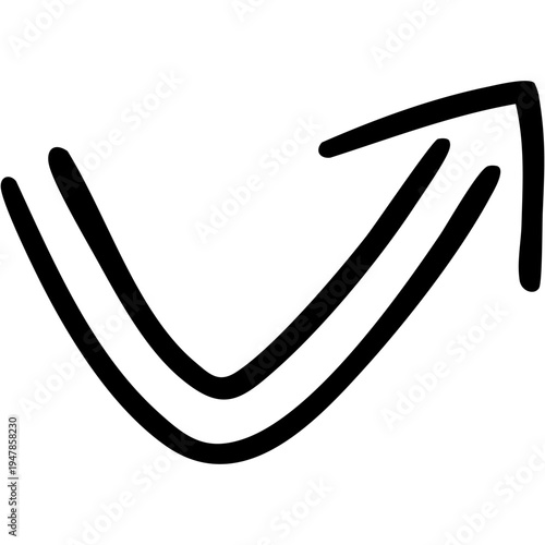 二重線の手書き矢印のイラスト14（黒）