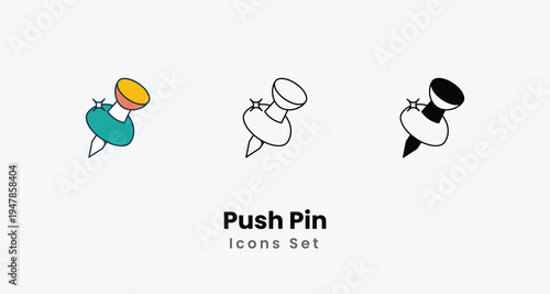 Push Pin icons vector set stock illustration