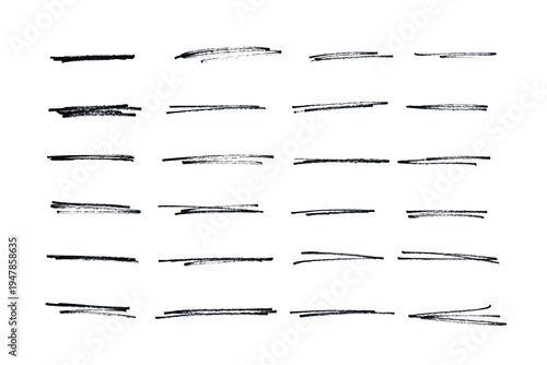 Fotografía Set of black hand drawn marker pen stroke line transparent background design ele