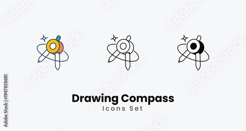 Drawing Compass icons vector set stock illustration