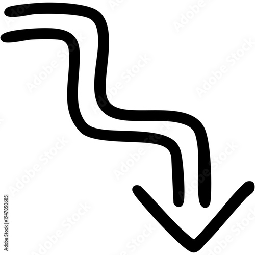 二重線の手書き矢印のイラスト16（黒）