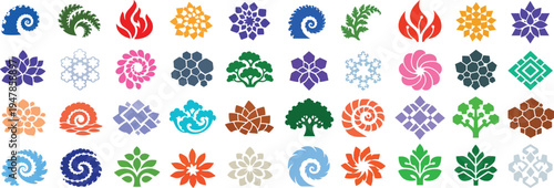 Fractal Nature and Geometric Abstract Patterns Colorful Design