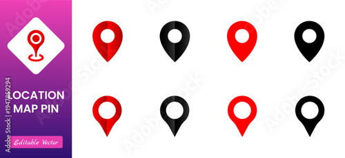 Location, map and navigation pin icon collection with GPS markers, place pointers, position tracking and route symbols, vector outline navigation icons set isolated on transparent background