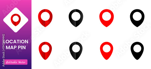 Location, map and navigation pin icon collection with GPS markers, place pointers, position tracking and route symbols, vector outline navigation icons set isolated on transparent background