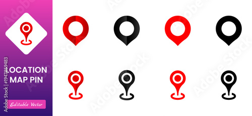 Location, map and navigation pin icon collection with GPS markers, place pointers, position tracking and route symbols, vector outline navigation icons set isolated on transparent background