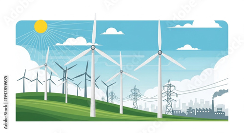 Wind Turbines Renewable Energy Farm.