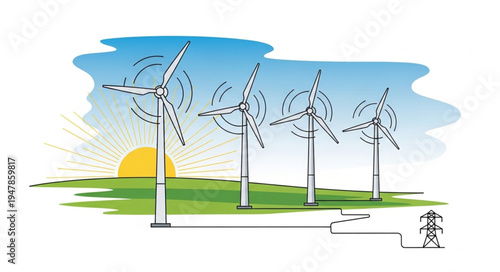 Wind Turbines Renewable Energy Farm.