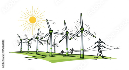 Wind Turbines Renewable Energy Farm.