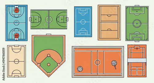 Variety of Sports Fields and Courts Illustration.