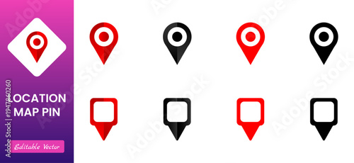 Location, map and navigation pin icon collection with GPS markers, place pointers, position tracking and route symbols, vector outline navigation icons set isolated on transparent background