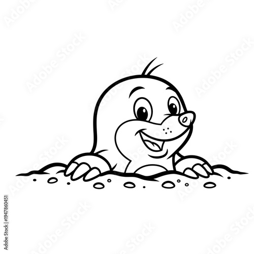 A cartoon mole peeking out of the ground with a smile