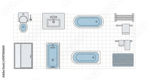 Bathroom Layout Plan with Fixtures and Fittings.