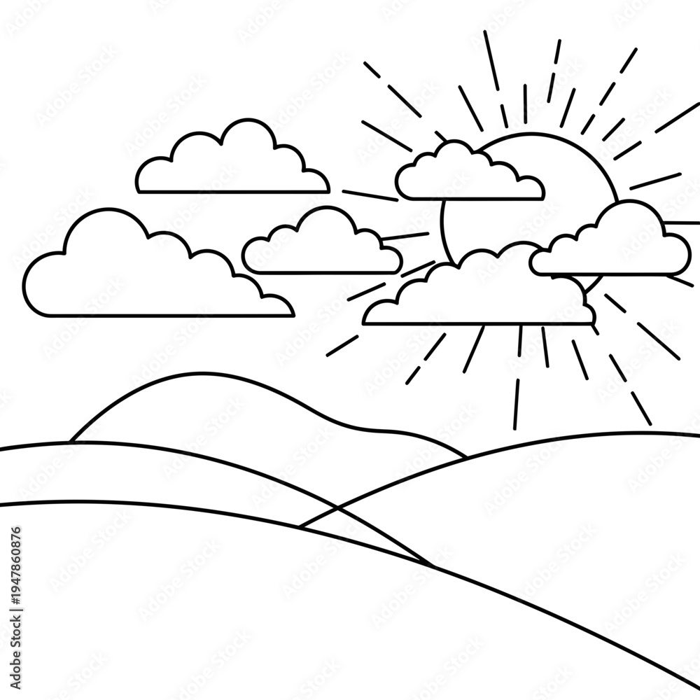 Fototapeta premium A sunny day with clouds over rolling hills