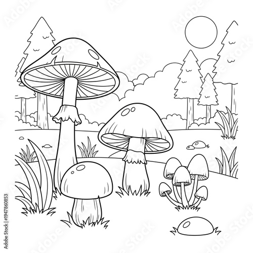 A group of mushrooms in a forest clearing