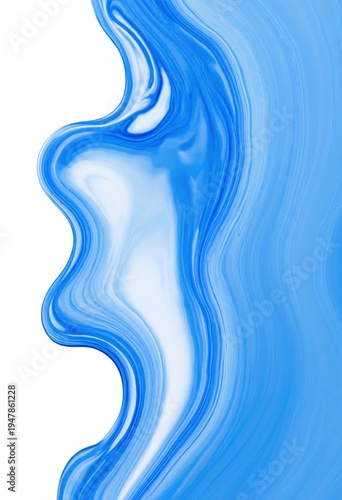 Blue liquid swirling in white liquid, abstract background