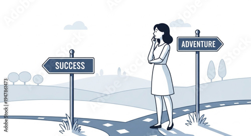 Woman at Crossroads of Success.