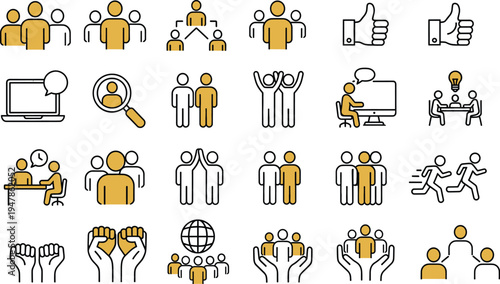 People and team icons set for leadership collaboration management corporate human resources concepts