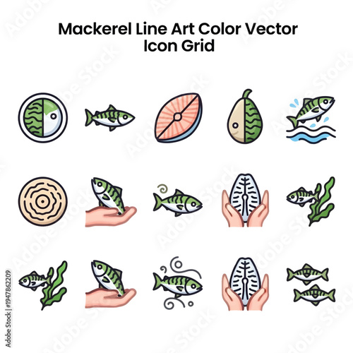 Mackerel Line Art Illustration, Atlantic Fish Sketch, Seafood Fish Outline Drawing, Marine Animal Vector Design