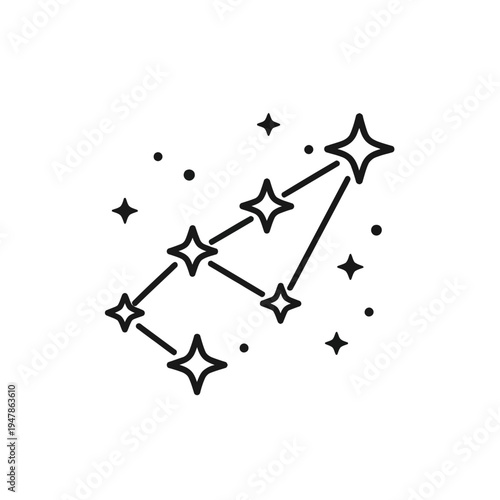 Simple line art drawing of the constellation Orion with surrounding stars