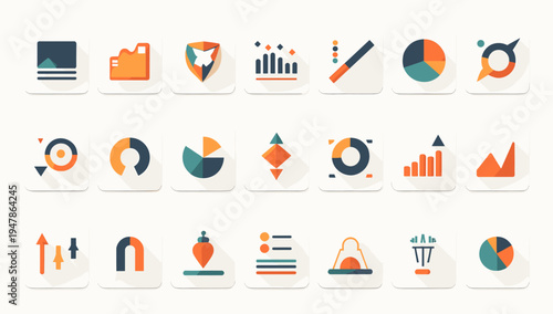 This clean, modern illustration set represents data analysis and growth, ideal for reports, presentations, or infographics highlighting business perfo