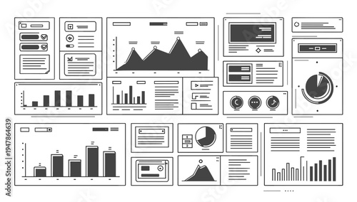 This minimalist illustration depicts data charts and graphs. Ideal for representing analytics, reporting, or business intelligence concepts in a clean
