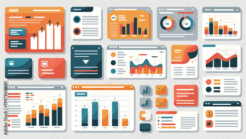 A vibrant and modern dashboard visualization displaying key performance indicators. Ideal for illustrating data analysis, business intelligence, and d