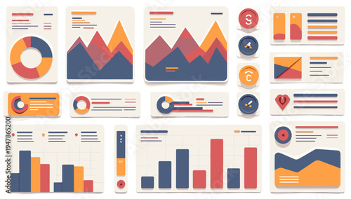 A clean, modern illustration depicting data charts and graphs. Ideal for illustrating business reports, data analysis, or financial summaries. Conveys