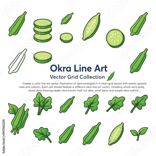 Okra Line Art Illustration, Lady Finger Vegetable Sketch, Botanical Okra Plant Outline Drawing, Organic Food Ingredient Vector