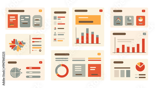 This graphic depicts abstract data visualizations, ideal for illustrating growth, analysis, and strategy in business presentations or reports. The mut