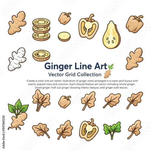 Ginger Line Art Illustration, Ginger Root Botanical Sketch, Herbal Spice Plant Outline Drawing, Organic Food Ingredient Vector