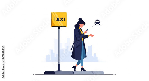 Woman hailing a taxi.