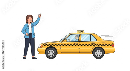 Woman hailing a yellow taxi.