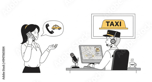 Woman Calling Taxi Driver Office.