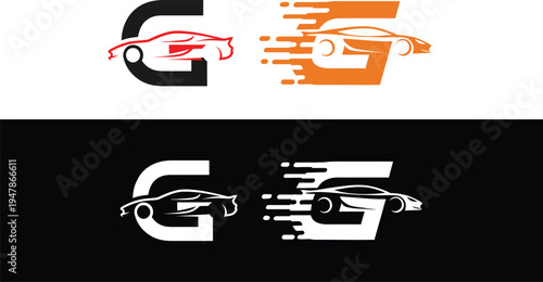 Letter G with racing car and speed effect, creative automobile letter on background