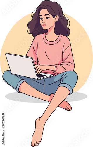 donna o uomo al computer che usa un laptop in ufficio casa al bar vettoriale, portatile	
