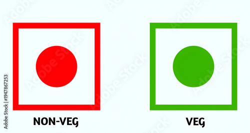 Veg and Non-Veg Food Symbol Icons – Green and Red Vegetarian Label Sign