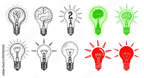Lightbulb Ideas Collection: Brains, Questions, and Innovation Concepts