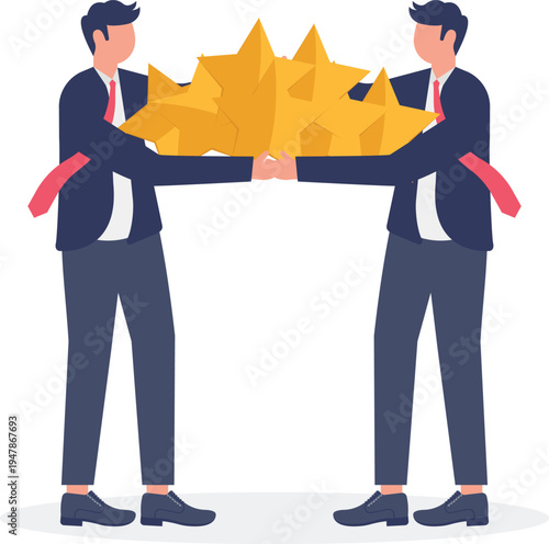 Business Partnership and Teamwork Reaching for High Performance Stars and Success