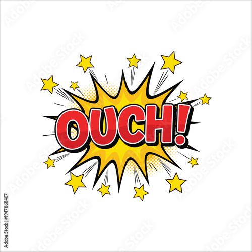 Comic book style explosion with the word ouch in bold red lettering